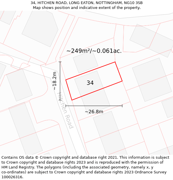 34, HITCHEN ROAD, LONG EATON, NOTTINGHAM, NG10 3SB: Plot and title map