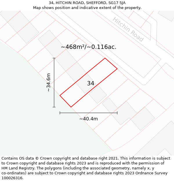 34, HITCHIN ROAD, SHEFFORD, SG17 5JA: Plot and title map