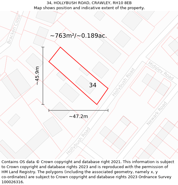 34, HOLLYBUSH ROAD, CRAWLEY, RH10 8EB: Plot and title map