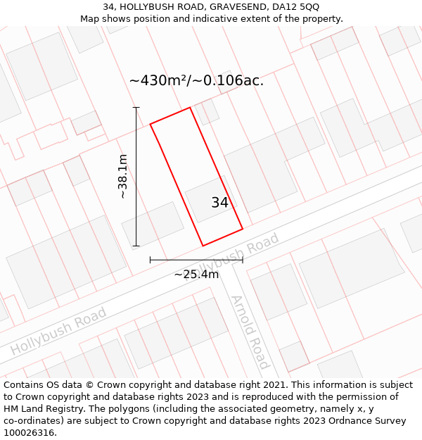 34, HOLLYBUSH ROAD, GRAVESEND, DA12 5QQ: Plot and title map