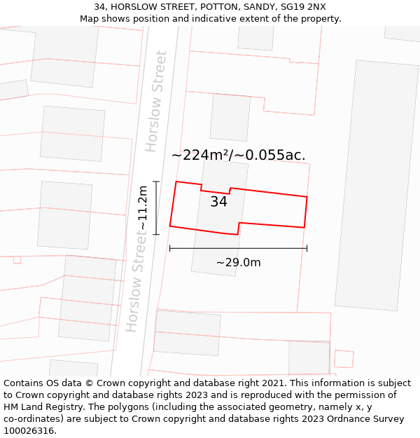 34, HORSLOW STREET, POTTON, SANDY, SG19 2NX: Plot and title map