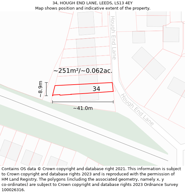 34, HOUGH END LANE, LEEDS, LS13 4EY: Plot and title map