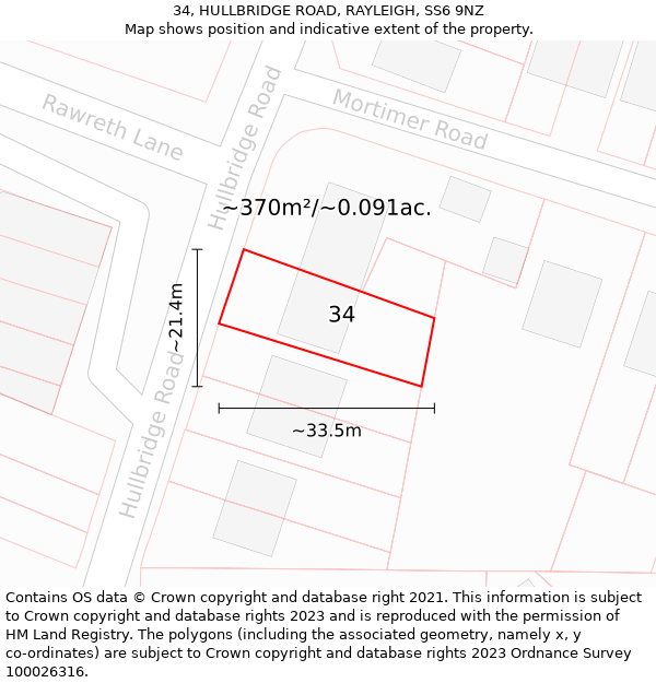 34, HULLBRIDGE ROAD, RAYLEIGH, SS6 9NZ: Plot and title map