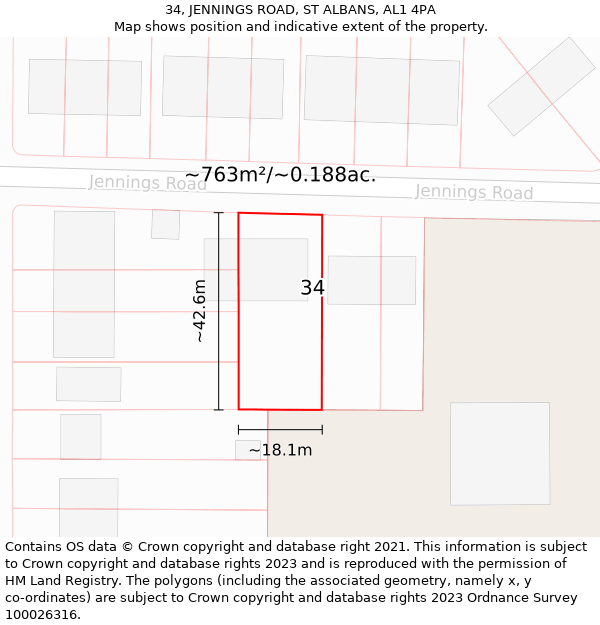 34, JENNINGS ROAD, ST ALBANS, AL1 4PA: Plot and title map