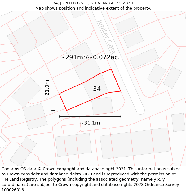 34, JUPITER GATE, STEVENAGE, SG2 7ST: Plot and title map