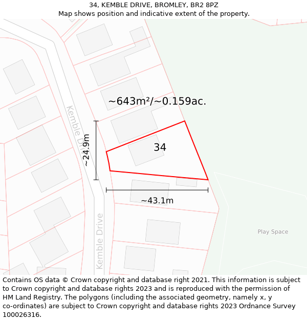 34, KEMBLE DRIVE, BROMLEY, BR2 8PZ: Plot and title map