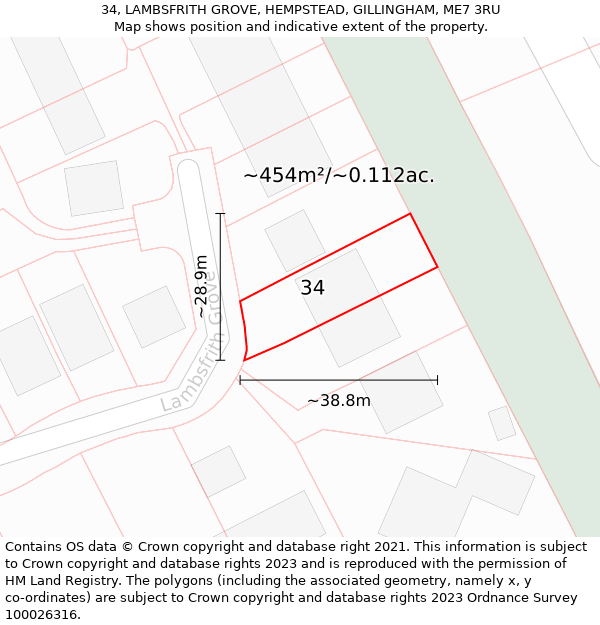 34, LAMBSFRITH GROVE, HEMPSTEAD, GILLINGHAM, ME7 3RU: Plot and title map