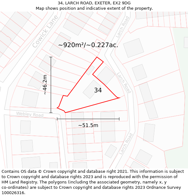 34, LARCH ROAD, EXETER, EX2 9DG: Plot and title map
