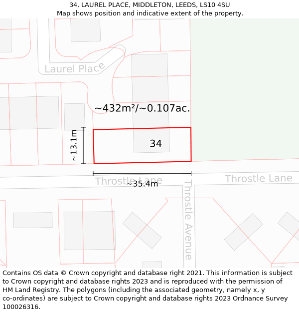 34, LAUREL PLACE, MIDDLETON, LEEDS, LS10 4SU: Plot and title map