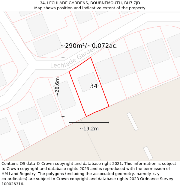 34, LECHLADE GARDENS, BOURNEMOUTH, BH7 7JD: Plot and title map