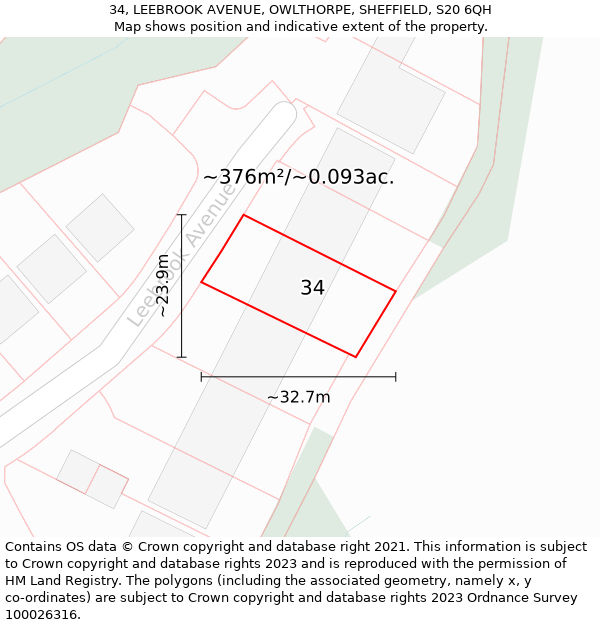 34, LEEBROOK AVENUE, OWLTHORPE, SHEFFIELD, S20 6QH: Plot and title map