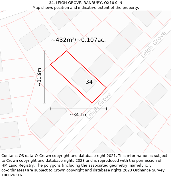 34, LEIGH GROVE, BANBURY, OX16 9LN: Plot and title map