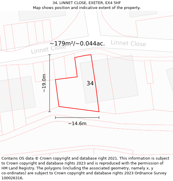 34, LINNET CLOSE, EXETER, EX4 5HF: Plot and title map