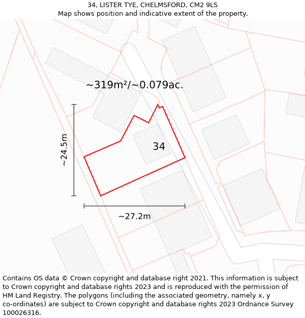 34, LISTER TYE, CHELMSFORD, CM2 9LS: Plot and title map