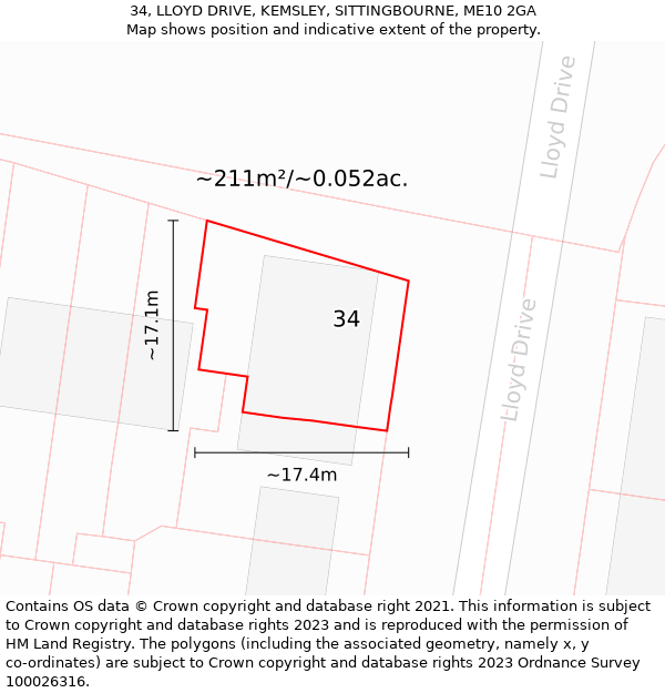 34, LLOYD DRIVE, KEMSLEY, SITTINGBOURNE, ME10 2GA: Plot and title map