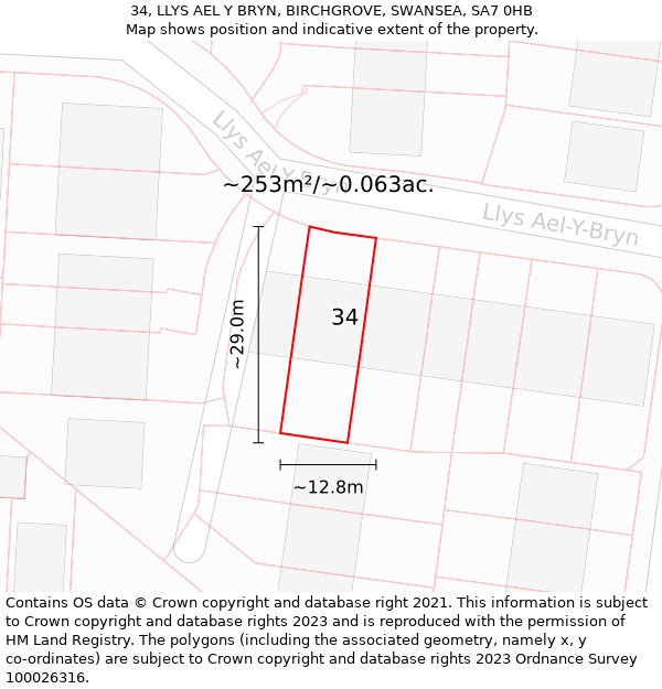 34, LLYS AEL Y BRYN, BIRCHGROVE, SWANSEA, SA7 0HB: Plot and title map