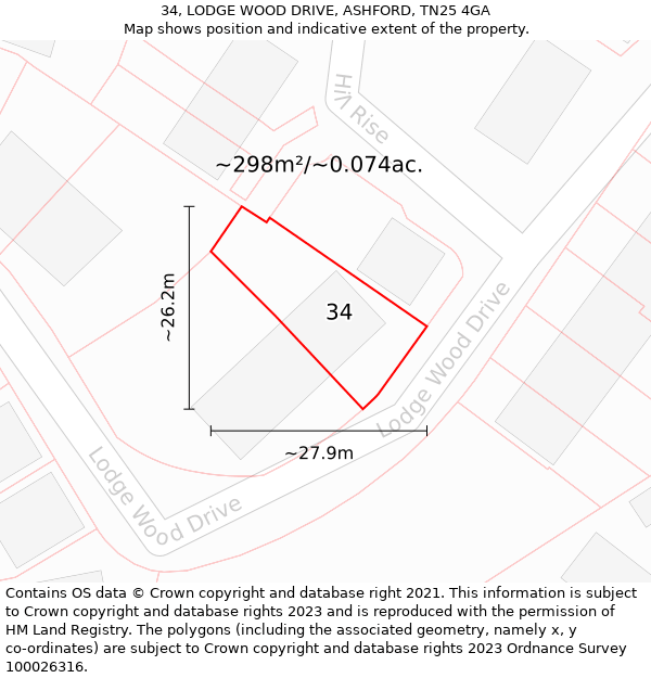 34, LODGE WOOD DRIVE, ASHFORD, TN25 4GA: Plot and title map