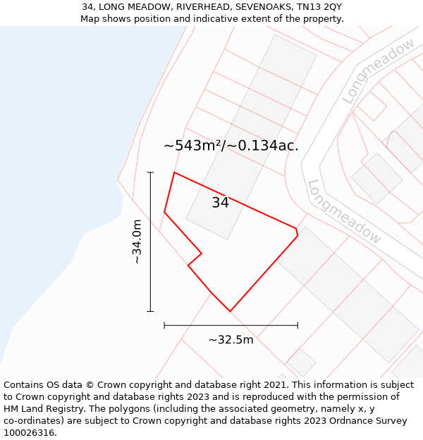 34, LONG MEADOW, RIVERHEAD, SEVENOAKS, TN13 2QY: Plot and title map
