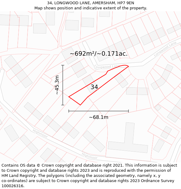 34, LONGWOOD LANE, AMERSHAM, HP7 9EN: Plot and title map