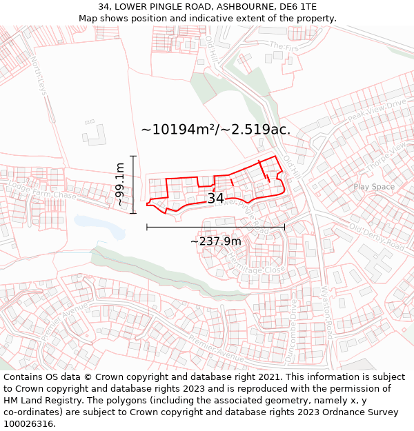 34, LOWER PINGLE ROAD, ASHBOURNE, DE6 1TE: Plot and title map