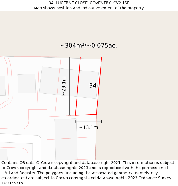 34, LUCERNE CLOSE, COVENTRY, CV2 1SE: Plot and title map