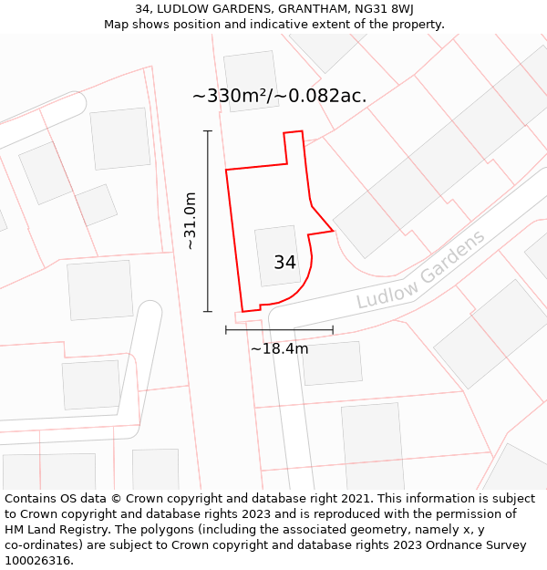 34, LUDLOW GARDENS, GRANTHAM, NG31 8WJ: Plot and title map