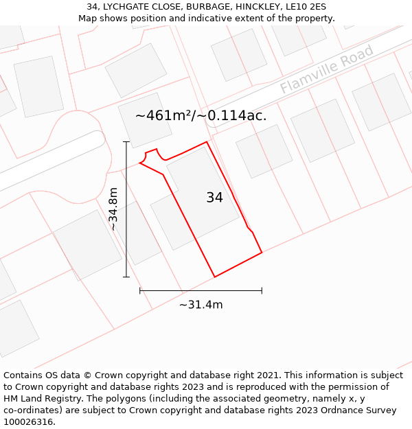 34, LYCHGATE CLOSE, BURBAGE, HINCKLEY, LE10 2ES: Plot and title map