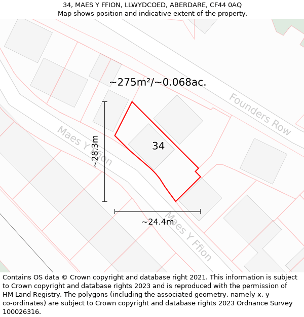 34, MAES Y FFION, LLWYDCOED, ABERDARE, CF44 0AQ: Plot and title map