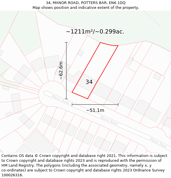 34, MANOR ROAD, POTTERS BAR, EN6 1DQ: Plot and title map