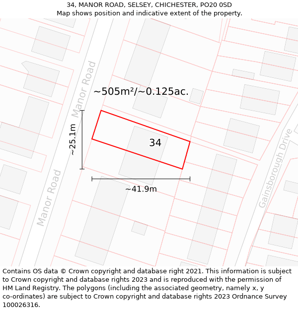 34, MANOR ROAD, SELSEY, CHICHESTER, PO20 0SD: Plot and title map
