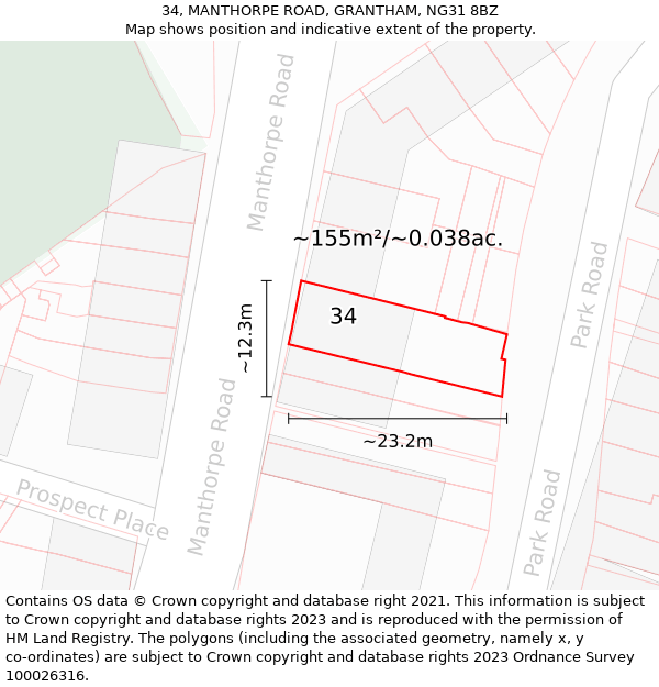 34, MANTHORPE ROAD, GRANTHAM, NG31 8BZ: Plot and title map