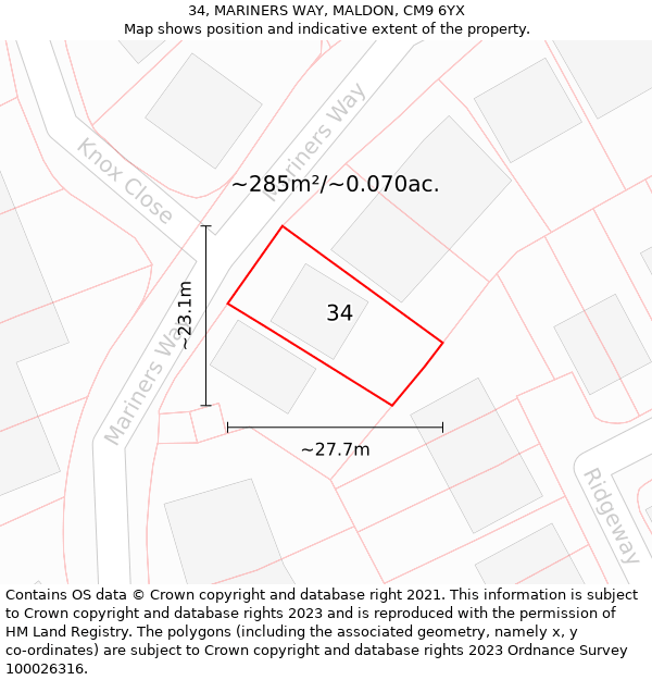 34, MARINERS WAY, MALDON, CM9 6YX: Plot and title map