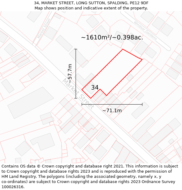 34, MARKET STREET, LONG SUTTON, SPALDING, PE12 9DF: Plot and title map