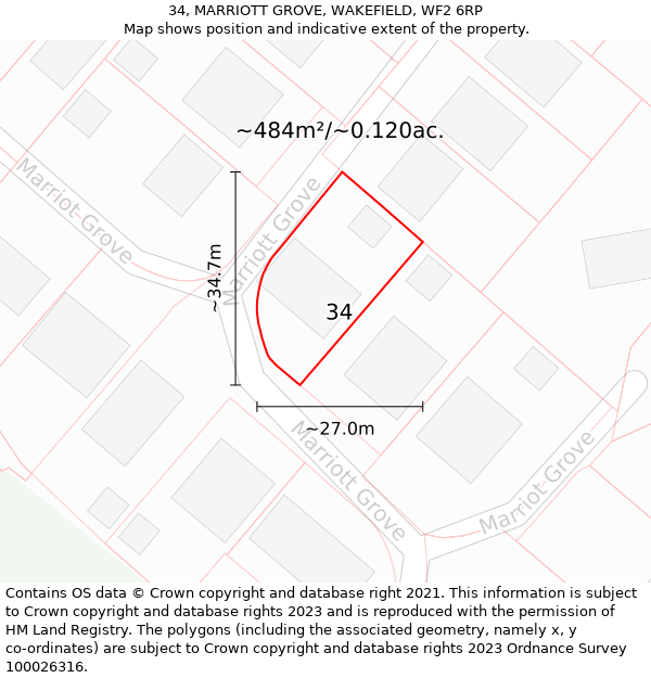 34, MARRIOTT GROVE, WAKEFIELD, WF2 6RP: Plot and title map