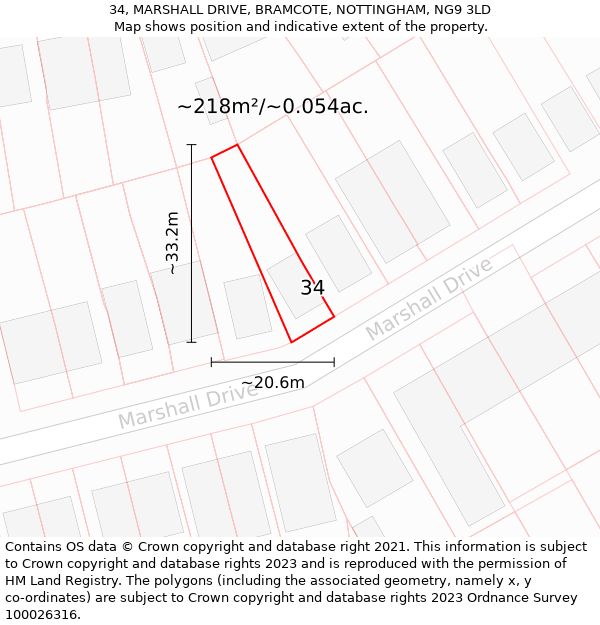 34, MARSHALL DRIVE, BRAMCOTE, NOTTINGHAM, NG9 3LD: Plot and title map