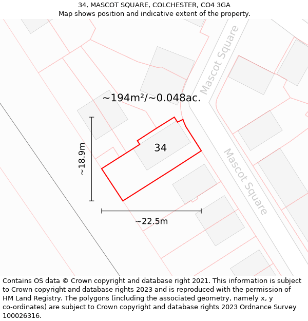 34, MASCOT SQUARE, COLCHESTER, CO4 3GA: Plot and title map