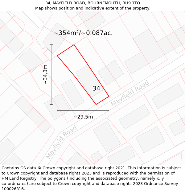34, MAYFIELD ROAD, BOURNEMOUTH, BH9 1TQ: Plot and title map
