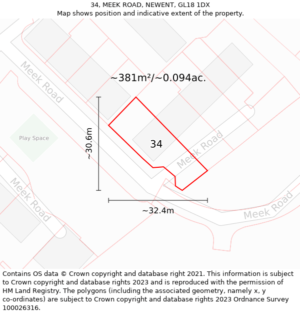 34, MEEK ROAD, NEWENT, GL18 1DX: Plot and title map