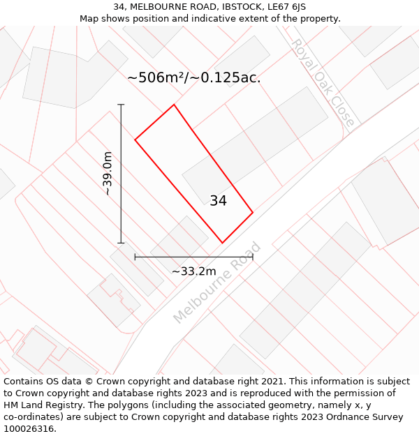 34, MELBOURNE ROAD, IBSTOCK, LE67 6JS: Plot and title map