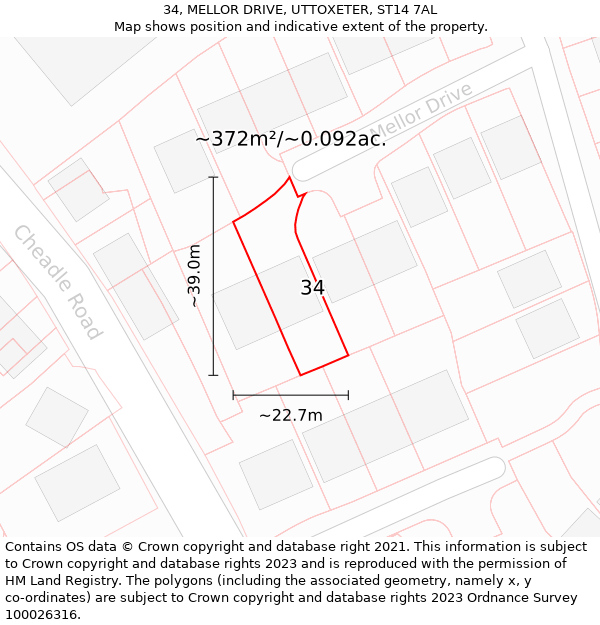 34, MELLOR DRIVE, UTTOXETER, ST14 7AL: Plot and title map