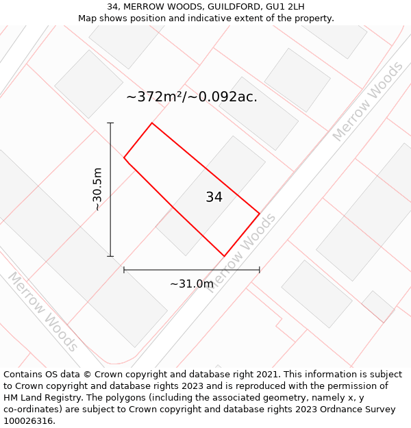 34, MERROW WOODS, GUILDFORD, GU1 2LH: Plot and title map