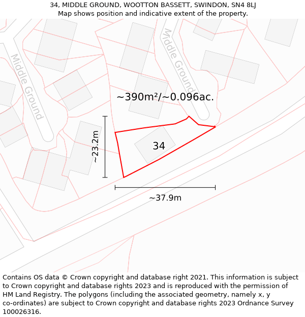 34, MIDDLE GROUND, WOOTTON BASSETT, SWINDON, SN4 8LJ: Plot and title map