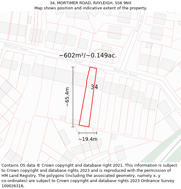 34, MORTIMER ROAD, RAYLEIGH, SS6 9NX: Plot and title map