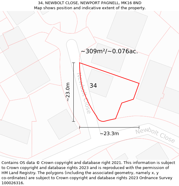 34, NEWBOLT CLOSE, NEWPORT PAGNELL, MK16 8ND: Plot and title map