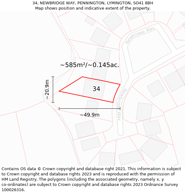 34, NEWBRIDGE WAY, PENNINGTON, LYMINGTON, SO41 8BH: Plot and title map