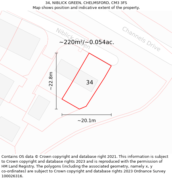 34, NIBLICK GREEN, CHELMSFORD, CM3 3FS: Plot and title map