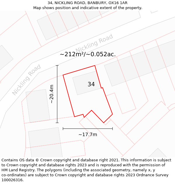 34, NICKLING ROAD, BANBURY, OX16 1AR: Plot and title map