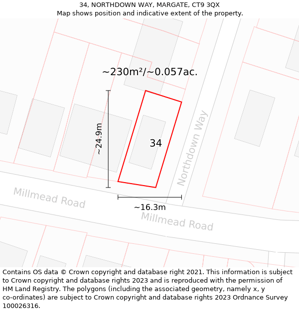 34, NORTHDOWN WAY, MARGATE, CT9 3QX: Plot and title map