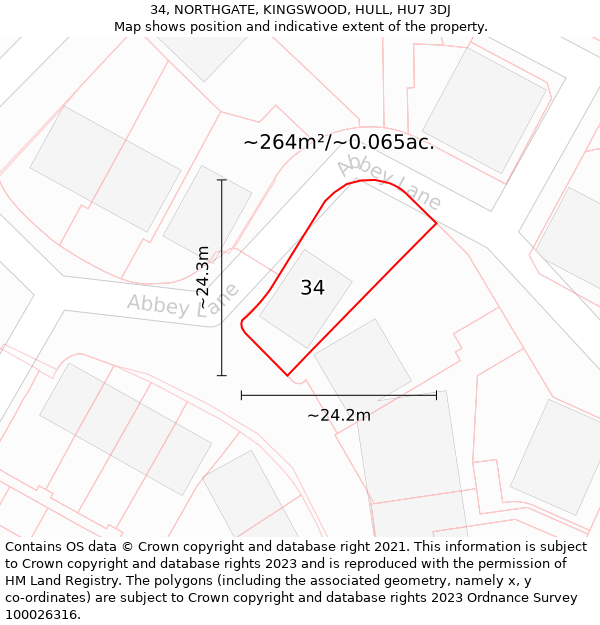 34, NORTHGATE, KINGSWOOD, HULL, HU7 3DJ: Plot and title map