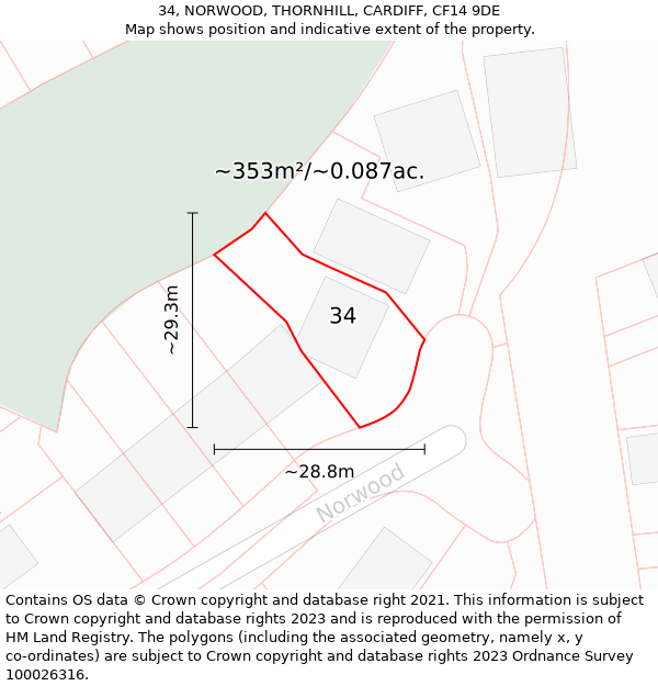34, NORWOOD, THORNHILL, CARDIFF, CF14 9DE: Plot and title map